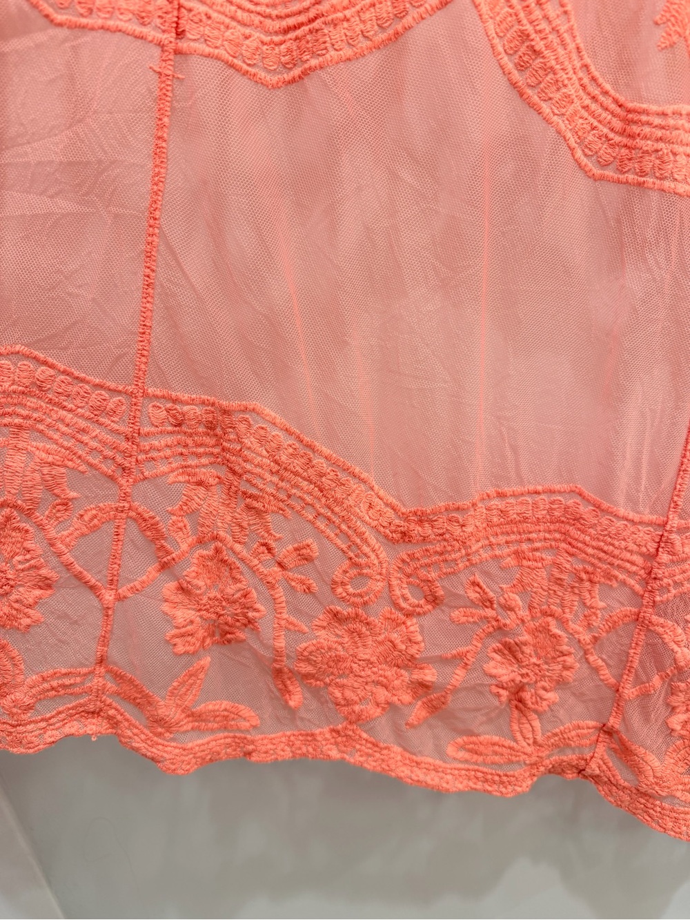 Dizzy Gal Coral Pink Floral Lace Sheer Mesh Long Kimono Duster Cardigan Medium - Picture 11 of 14